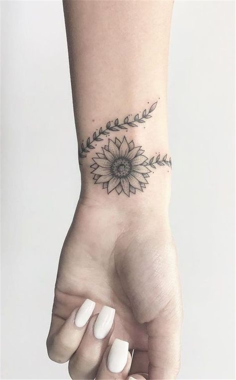 25+ Creative Wrist Tattoos Ideas For Modern Girls Wrist Bracelet Tattoo, Armband Tattoos, Shape Tattoo, Muster Tattoos, Sunflower Tattoos, Wrist Tattoos For Women, Floral Tattoo Design, Tattoo Bracelet, Rose Tattoo Design