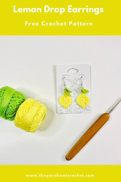 Crochet Lemon Earrings Pattern, Crochet Cactus Earrings, Crochet Bee Earrings, Earrings Crochet Pattern Free, Small Crochet Earrings, Earring Crochet Pattern Free, Crocheted Earrings Pattern Free, Crochet Earring Patterns Free, Micro Crochet Earrings Pattern Free