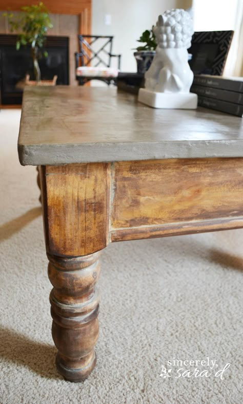 Concrete Table redo (I would have changed out the knob to complete the look.) Diy Concrete Table, Concrete Tables, Concrete Table Top, Cement Table, Table Redo, Diy Table Top, Concrete Coffee Table, Concrete Ideas, Concrete Furniture