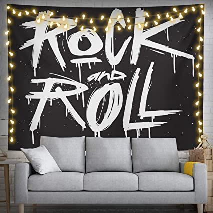 feelacle Rock And Roll Tapestry 60" X 40" Rock`N`Roll Wall Hanging Party Decorations Home Decor For Bedroom Living Room Dorm (150 X 100cm) Rock Stage Design, Rock Party Decorations, Rock N Roll Room, Rock N Roll Bedroom, Rock And Roll Party Decorations, Born Two Rock, Rock And Roll Room, Rock N Roll Birthday, Rock And Roll Birthday Party