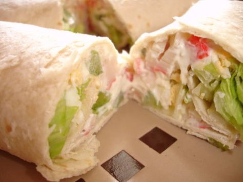 The kids told me this was definitely a keeper of a recipe.   The hard-boiled egg really adds some depth to the flavor.  Add your own flavorites to accommodate your familys tastebuds. Subway Copycat, Salad Wrap, Wrap Recipe, Salad Wraps, Crab Salad, Seafood Salad, Crab Recipes, Budget Recipes, Sandwiches And Wraps