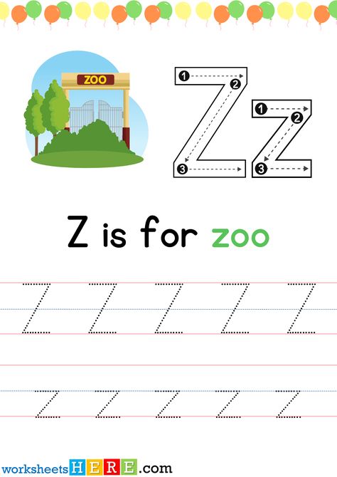 Tracing Letter Z Uppercase and Lowercase PDF Worksheet For Kindergarten - WorksheetsHere.com Z Tracing Worksheet, Z Words, Tracing Alphabet Letters, Alphabet Letter Worksheets, Worksheet For Kindergarten, Words List, Abc Worksheets, Letter Tracing Worksheets, Alphabet Tracing Worksheets