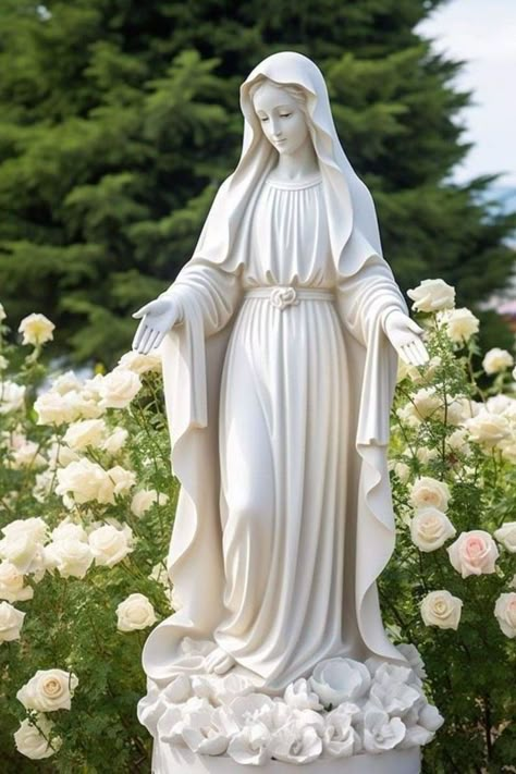 Marian Garden, Home Altar Catholic, Blessed Mother Statue, Spiritual Reflection, Sacred Garden, Catholic Wallpaper, Prayer Garden, Virgin Mary Art, Mother Mary Images