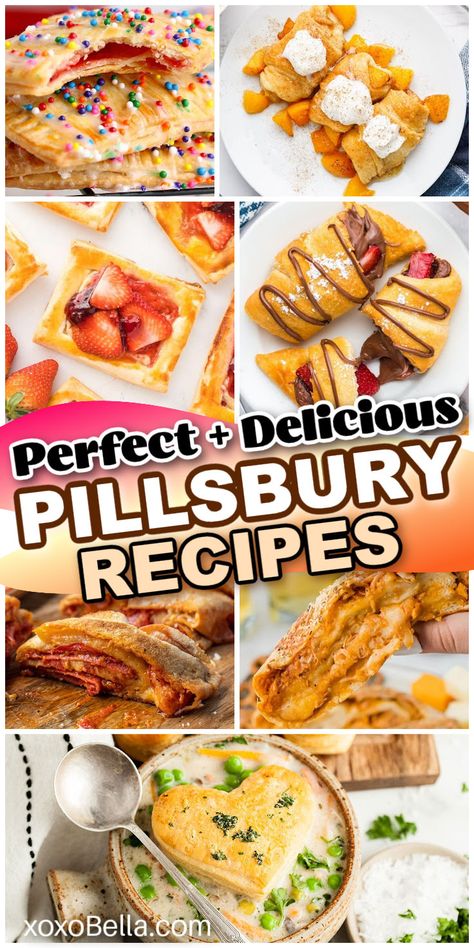 Try these recipes using Pillsbury dough Biscuit Pie Crust, Pillsbury Recipes Dessert, Dough Recipe Ideas, Pillsbury Pie Crust Recipes, Pillsbury Desserts, Crescent Roll Recipes Appetizers, Biscuit Pie, Pillsbury Cinnamon Roll Recipes, Pillsbury Crescent Recipes