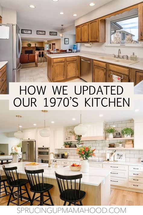 1970s Kitchen Remodel, Ranch Kitchen Remodel, Kitchen Diy Ideas, 70s Kitchen, 1970s Kitchen, Dining Room Remodel, Kitchen Redesign, Kitchen Remodel Inspiration, Kitchen Remodel Before And After