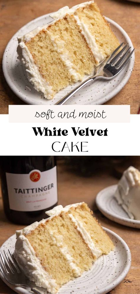 Moist White Velvet Cake with Cream Cheese Frosting White Chocolate Red Velvet Cake, Cream Cheese Vanilla Cake, Chocolate Velvet Cake Recipe, White Cake Recipe Using Box Cake, White Velvet Cake Recipe, Chocolate Velvet Cake, Classic White Cake, White Chocolate Cream Cheese Frosting, Cake Base Recipe