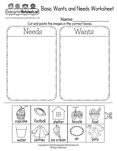 Kids can practice identifying needs and wants by sorting pictures and words in this free social studies worksheet. It is an easy cut and paste activity. Kindergarten Wants And Needs, Needs And Wants Worksheet, Preschool Social Studies, Word Wall Activities, Needs Vs Wants, Kindergarten Social Studies, Homeschool Social Studies, Needs And Wants, Social Studies Worksheets