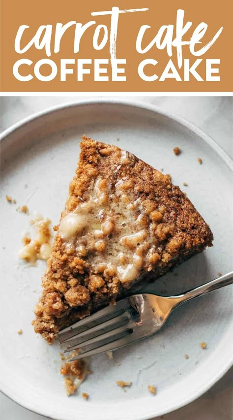 Carrot Cake Coffee Cake! A super easy batter loaded with shredded carrots, topped with a thick crumbly cinnamony streusel, and finished with a melty sweet honey butter. #carrotcake #coffeecake #dessert Pinch Of Yum, Coffee Cake Recipe, Cake Coffee, Shredded Carrots, Coffee Cake Recipes, Honey Butter, Coffee Cakes, Sauce Tomate, Savoury Cake