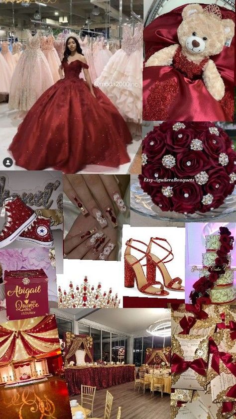 Burgundy Quinceanera Theme, Quince Decorations Red, Red Quinceanera Theme, Burgundy Quince, Gold Quinceanera Theme, Quinceanera Surprise Dance, Red Quinceanera Ideas, Sweet 15 Party Ideas Quinceanera, Sweet 15 Party Ideas