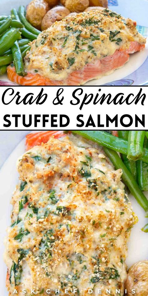 Spinach Stuffed Salmon, Stuffed Salmon Recipe, Salmon Stuffed, Crab Stuffed Salmon, Stuffed Salmon, Delicious Seafood Recipes, Recipe For Breakfast, Best Seafood Recipes, Fish Recipes Healthy