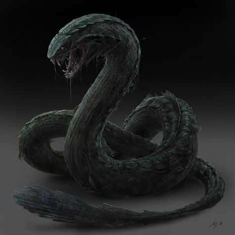 Fantasy Serpent Art, Serpent Art, Fantasy Serpent, Snake Creature, Shadow Serpent, Black Serpent, Three Headed Serpent, Dragon Snake, Snake Creature Design