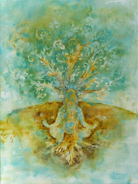 Buddha Tree, Mother Earth Art, Yoga Lotus, Om Yoga, Earth Art, Yoga Art, Abstract Acrylic Painting, Mystical Art, Buddha Art