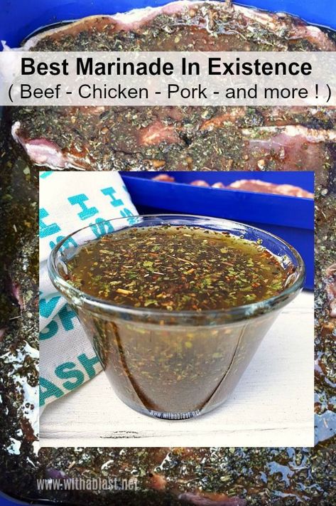 Simply the BEST marinade ! Perfect for Beef, Chicken, Pork and more and it takes only 5 minutes to make a batch Steak Marinades, Best Marinade, Steak Marinade Recipes, Meat Marinade, Marinade Sauce, Steak Marinade, Homemade Spices, Homemade Seasonings, Marinade Recipes