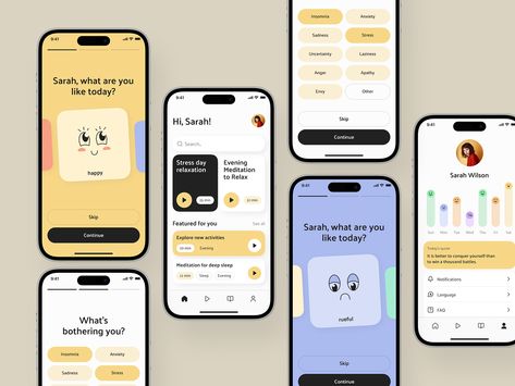 App Inspiration Design, Ux Project Ideas, Cute App Design, Interface Design Mobile, Mobile App Ui Design Inspiration, Ux Mobile Design, Self Care App, Ui Mobile Design, Modern App Design