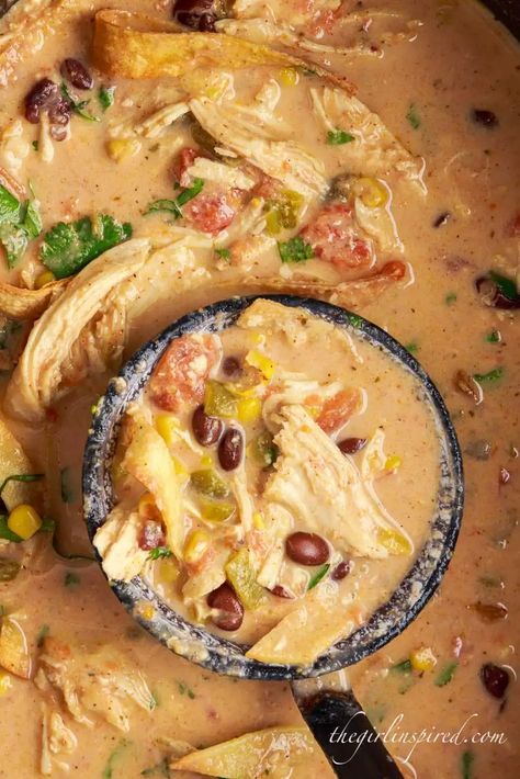 Tortilla Soup Crockpot, Tortilla Soup Easy, Creamy Crockpot Chicken, Chicken Tortilla Soup Crock Pot, Creamy Chicken Tortilla Soup, Chicken Tortilla Soup Easy, Crockpot Healthy, Chicken Tortillas Soups Recipe, Slow Cooked Chicken