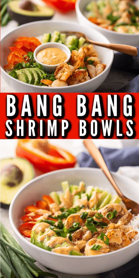 Spicy Shrimp Noodle Bowl, Firecracker Shrimp Bowl, Shrimp Bowl Recipe Asian, Sushi Bowl Recipe Shrimp, Fiesta Shrimp Bowl, Boom Boom Shrimp Bowl, Spicy Shrimp Poke Bowl, Easy Healthy Dinner Bowls, Spicy Shrimp Ramen Bowl