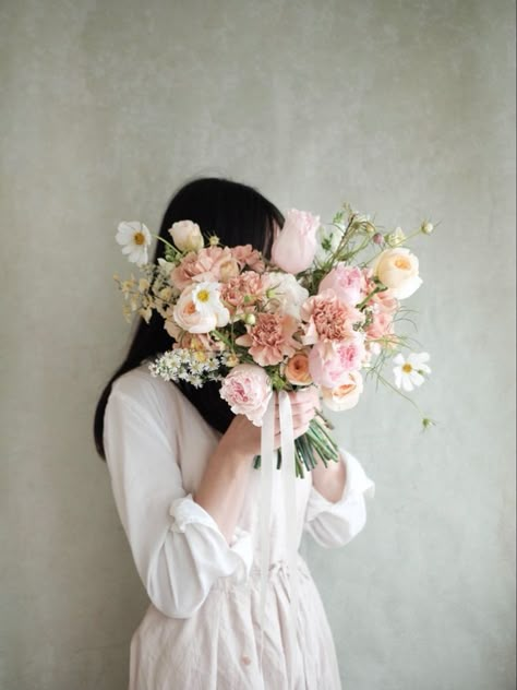 Wedding Color Schemes Sage Green And Blush, Whimsical Wildflower Bouquet, Small Whimsical Bouquet, Photoshoot With Flowers Bouquets, Small Bridal Bouquets, Wildflower Wedding Bouquet, Bridal Bouquet Spring, Tulip Wedding, Pink And White Weddings