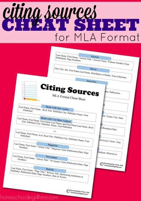 School Cheat Sheets, Cite Sources, Citing Sources, Teaching High School English, Mla Format, Printable School, High School Library, Paper Writer, Always On Time