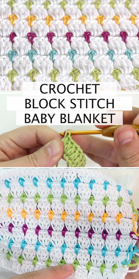 Crochet Block Stitch Baby Blanket - Free Step By Step Tutorial For Beginners & Pattern #crochet Crochet Block Stitch, Block Stitch, Crochet Baby Blanket Free, Baby Blanket Free Pattern, Crochet Baby Blanket Free Pattern, Crochet For Beginners Blanket, Easy Crochet Baby, Crochet Baby Blankets, Crochet Blocks