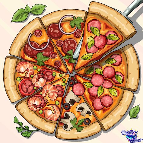 Pizza Images Art, Pizza Drawing Reference, Pizza Illustration Art, Pizza Sketch, Pizza Pic, Pizza Painting, Pizza Illustration, Christmas Halloween Decorations, Pizza Cartoon