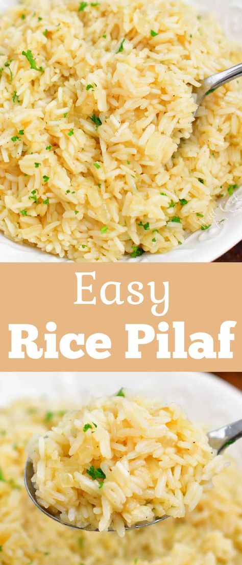 Rice Pilaf is the easiest light and fluffy rice dish you can make that is also very flavorful. It's very easy to make in less than 30 minutes and you only need a handful of ingredients to make it tasty. You can make a perfect rice pilaf every time and customize it as fancy as you want or keep it simple! Flavored Rice Recipes, Homemade Chicken Fried Rice, Authentic Rice, Easy Rice Pilaf, Onion Rice, Rice Pilaf Recipe, Pilaf Recipe, Recipes By Ingredients, Rice Side Dish Recipes