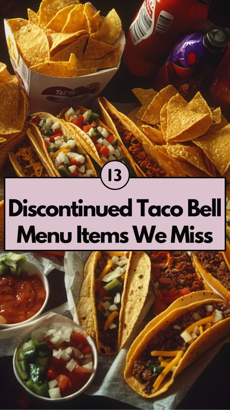 An assortment of discontinued Taco Bell menu items, featuring fan-favorite tacos and specialty items that are no longer available. Taco Bell Steak Soft Taco Recipe, Taco Bell Inspired Meals, Taco Bell Copycat Recipes Beef, Taco Bell Order Ideas, Taco Bell Food, Taco Bell Copycat Recipes, Taco Bell Menu, Soft Tacos Recipes, Taco Bell Copycat