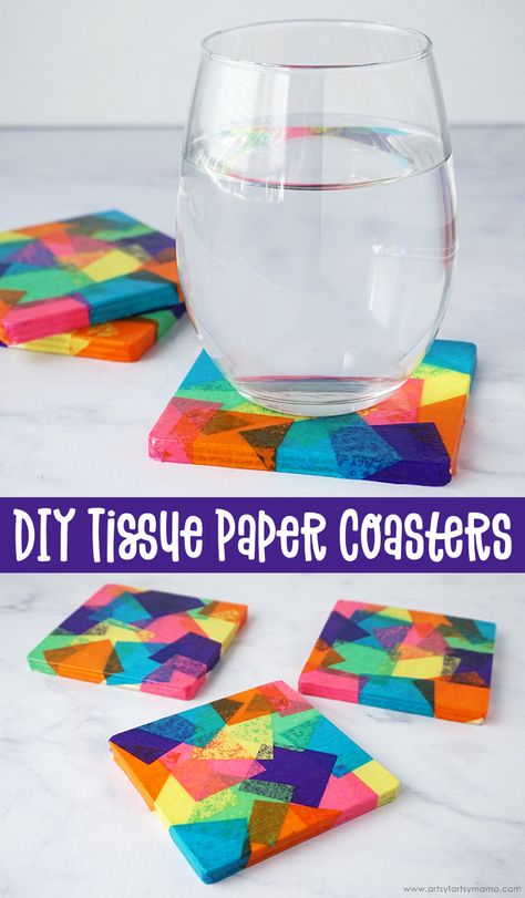 DIY Tissue Paper Coasters #plaidcrafts #diy #teencrafts #kidscrafts #modpodge #craftideas #coasters #diycoasters Activities For Older Adults, Alzheimers Activities, Paper Coasters, Tissue Paper Crafts, Coaster Crafts, Vbs Crafts, Crafts For Seniors, Mothers Day Crafts For Kids, Diy Coasters