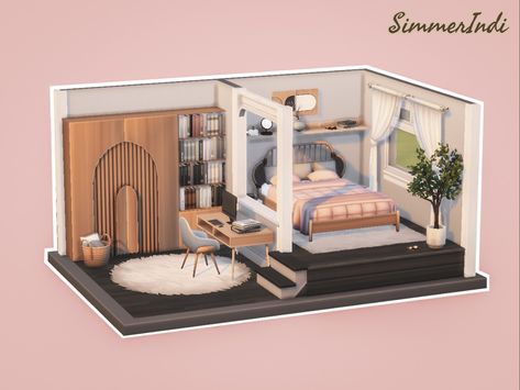 Pink Cozy Bedroom, Bedroom The Sims 4, Sims 4 Houses Layout, Sims 4 Beds, Platform Bedroom, Parents Bedroom, Sims 4 Bedroom, Built In Bed, Sims 4 House Plans