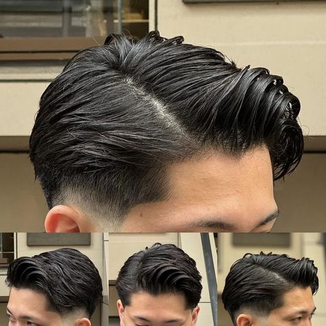 Side Part Fade Hairstyles Men, Faded Haircut For Men Medium Long, Hair Fades For Men, Drop Fade Haircut Men, Slickback Hairstyle Men, Comma Hairstyle, Faded Haircut For Men, Mens Haircuts Thick Hair, Barbers Haircut