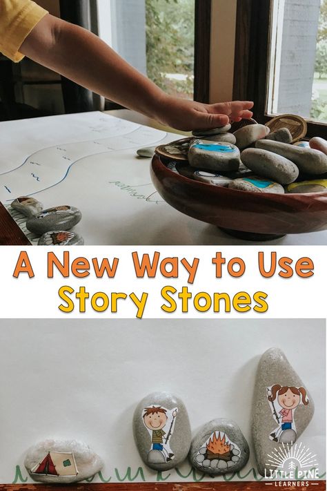 A New Way to Use Story Stones • Little Pine Learners Story Stones Ideas, Story Telling Ideas, Story Workshop, Story Baskets, Story Telling Activities, Forest School Activities, Story Props, Story Stone, Story Stones