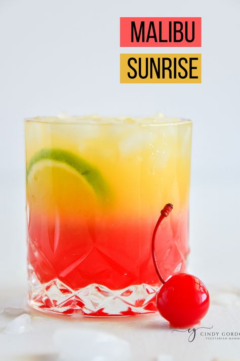 Sunrise Cocktail Drink Recipes, Sunny D Alcoholic Drinks, Malibu Sunrise Cocktail, Malibu Sunrise Recipe, Drinks With Malibu, Malibu Sunset Cocktail, Malibu Cocktail, Light Summer Cocktails, Spiked Drinks