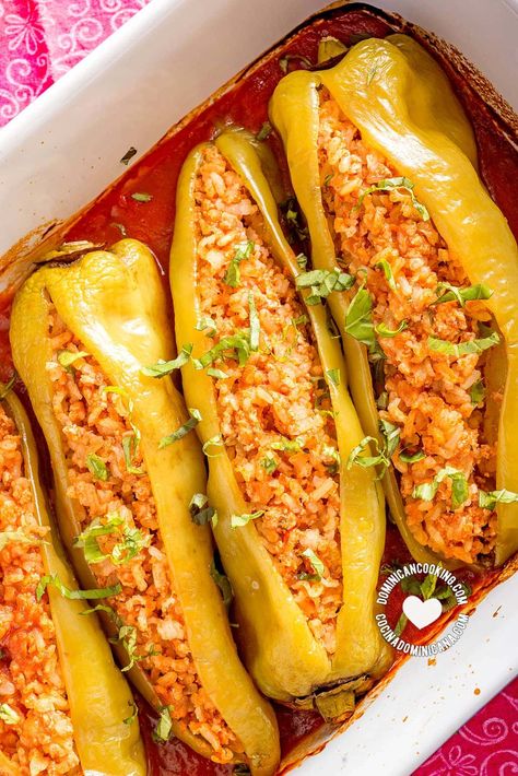 Cubanelle Pepper Recipe, Dutch Pot Pie, Peppers Stuffed With Chicken, Hot Dog Cart Ideas, Stuffed Cubanelle Peppers, Hungarian Wax Peppers, Brown Rice And Chicken, Wax Peppers, Stuffed Pepper Recipes