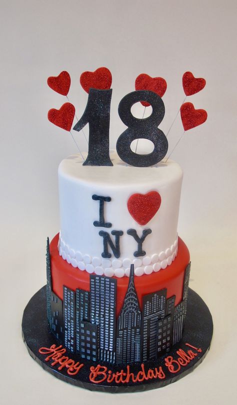 New York Birthday Theme Cakes, New York Quinceanera Theme, New York Cake Ideas, New York Birthday Theme, New York Theme Party, Nyc Cake, New York Cake, Doodle Cake, Nyc Party