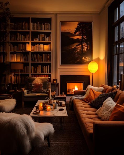 Luxury View, Deco Studio, Cosy Living, Home Library Design, Cosy Living Room, Apartment Aesthetic, Dream House Interior, Apartment Inspiration, Cozy Room