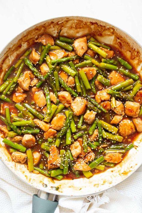 Chicken Asparagus Stir Fry - iFoodReal.com Chicken Broccoli Asparagus, Stir Fry Chicken And Broccoli, Chicken And Asparagus Recipes, Chicken Asparagus Recipe, Chicken Asparagus Stir Fry, Chicken Cabbage Stir Fry, Asparagus Stir Fry Recipes, Chicken And Broccoli Stir Fry, Asian Stir Fry Recipe