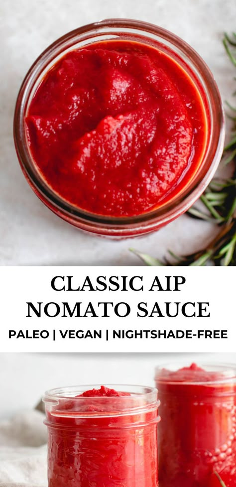 This AIP, vegan and nightshade-free Classic Nomato Sauce is so similar in taste to tomato sauce, you might even fool your tomato-eating friends and family members. #healmedelicious #aip #aiprecipes #paleo #paleorecipes #vegan #veganrecipes #autoimmunedisease #aipdiet #autoimmunepaleo #aipprotocol #vegetarian #nightshadefree #dairyfree #glutenfree #grainfree #dinnerideas #marinarasauce #nomatosauce #tomatofree #coconutfree Nomato Sauce, Aip Vegan, Aip Diet Recipes, Nightshade Free Recipes, Aip Meals, Autoimmune Recipes, Autoimmune Paleo Recipes, Aip Paleo Recipes, Autoimmune Diet