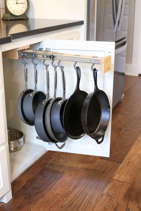 Pot Hanging Rack, Inside Kitchen Cabinets, Hanging Pans, Kabinet Dapur, Inside Cabinets, Hanging Rack, Life Lately, Diy Kitchen Storage, Smart Kitchen