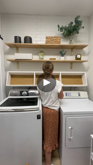 71K views · 3.4K reactions | Check out how I covered these washer and dryer hookups! 

This shadow box shelf has a pocket in the back to hide the washer and dryer hookups. I needed a way to secure it to the wall while still allowing me to easily access the hookups if needed. These non mortise hinges were the perfect solution.

I got my materials from @loweshomeimprovement 
How I built the shelf…
The top and sides of the shelf I built with 1x8 primed mdf
The bottom of the shelf is 1x6 primed mdf
For the back of the shadow box I used 5mm sanded plywood. The plywood is affixed to the 1x6 bottom and shelf dividers which leaves a 2in hidden pocket for the hookups to hide in. For visuals you can check out the highlight. 
The shelves are mainly supported by shelf brackets which I got @walmart and Shelves Between Cabinets Laundry, Cover Up Washer And Dryer Hookups, Laundry Hookup Cover, Hiding Washer Dryer Hookups, Washing Machine Outlet Box Cover, Ways To Hide Washer And Dryer, Ways To Hide Laundry Hookups, Hide Washer Dryer Hookups, How To Cover Laundry Hookups