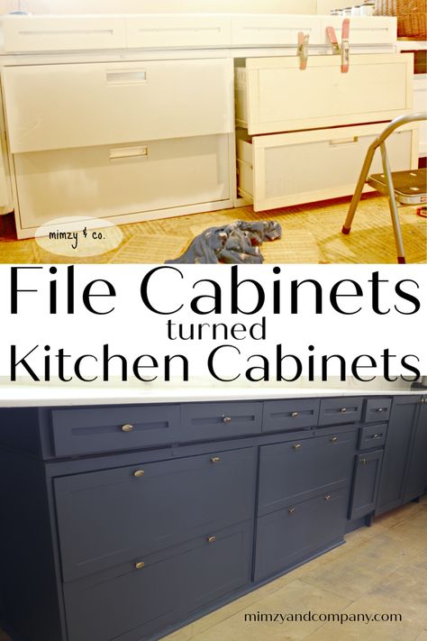 file cabinets turned kitchen cabinets Diy File Cabinet, Living Room Couches, Metal Kitchen Cabinets, File Cabinet Makeover, Kitchen Cabinet Inspiration, Room Couches, Kitchen Cabinets Ideas, Kitchen Cabinet Drawers, Cheap Ideas