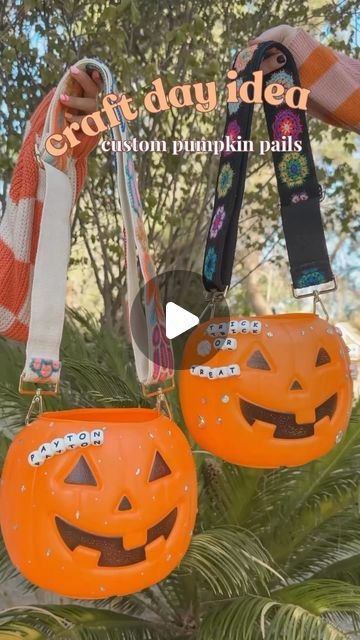 Pumpkin Pail Crafts, Plastic Pail, Pumpkin Pail, Craft Day, Large Letters, Letter Beads, Fall Holidays, Halloween Decorations, Halloween