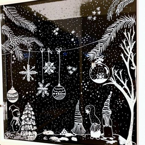 Window Marker Art Ideas, Posca Pens Art Window Christmas, Posca Christmas Window Art, Window Winter Art, Posca Pen Christmas Window, Windows Christmas Painting, Christmas Posca Art, Posca Window Art Christmas, Posca Christmas Window