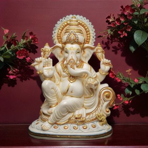 Ganesh Marble Murti, Ganesh Ji Sculpture, White Ganesha Idol, Ganpati Murti For Home, Ganpati Murti, Ganpati Idol, Ganesha Sculpture, Pure White Marble, Ganesh Temple