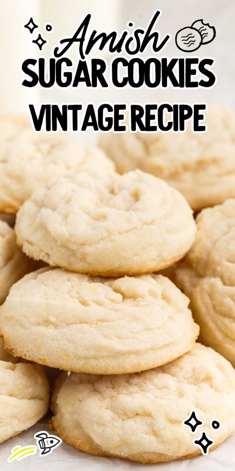 Our buttery soft Amish sugar cookies are a vintage recipe that you will be glad you discovered once you take a bite. Amish Sugar Cookies Soft, Amish Sugar Cakes, Soft Drop Cookies, Brown Sugar Amish Cookies, Soft Baked Sugar Cookies, Amish Sugar Cookies Taste Of Home, Old Fashioned Sugar Cookies Grandmothers, Drop Sugar Cookies Easy, Sugar Cakes Old Fashioned