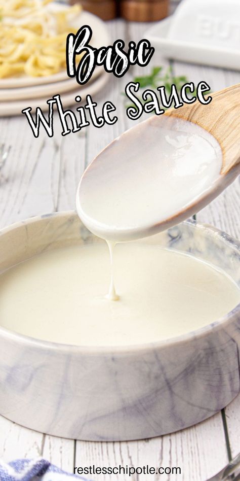 This easy cream sauce is also called white sauce or bechamel. It's the base for cream gravy, cream soups, and even creamy pasta sauces. It's so versatile you'll be using it often. Cream Sauce With Milk, Creamy Pasta Sauces, Easy Cream Sauce, Basic White Sauce, Homemade White Sauce, White Cream Sauce, Easy White Sauce, Making White Sauce, Cream Soups