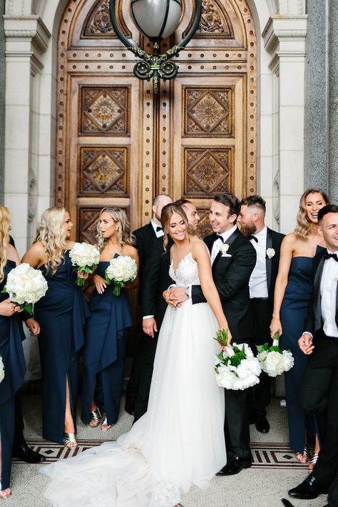 Navy Bridal Parties, Bridal Party Color Schemes, Bridal Parties Colors, Wedding Parties Colors, Navy Bridesmaids, White Runway, Bridal Party Attire, Navy Blue Bridesmaid Dresses, Navy Bridesmaid Dresses