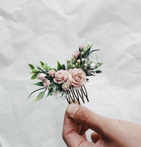 Greenery Headpiece, Pale Pink Hair, Hair Headpiece, Floral Hair Piece, Bridesmaid Hair Pieces, Pink Hair Clips, Floral Hair Pieces, Flower Hair Pieces, Blush Bridesmaids