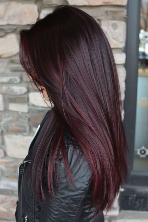 Dive into our collection of 25 must-try dark cherry hair colors, perfect for anyone looking to add a bold and vibrant touch to their style. This rich, deep hue combines hints of red and purple for a truly stunning appearance. Click now to explore more and find the dark cherry shade that will transform your look! Red Halo Hair, Dark Cherry Hair Color, Dark Cherry Hair, Pelo Color Borgoña, Black Cherry Hair Color, Black Cherry Hair, Cherry Hair Colors, Rambut Brunette, Wine Hair