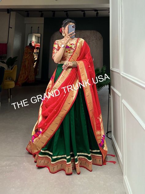 South Indian & Marathi Style Lehenga, Half Saree Lehenga Skirt, Pattu Lehenga Voni teenager, wedding lehenga choli, south style Ghagra choli by TheGrandTrunkUSA on Etsy Indian Ghagra Choli, Lehenga Voni, Lehenga Half Saree, Pattu Lehenga, Wedding Lehenga Choli, Half Saree Lehenga, Saree Lehenga, Draping Fashion, Lehenga Skirt