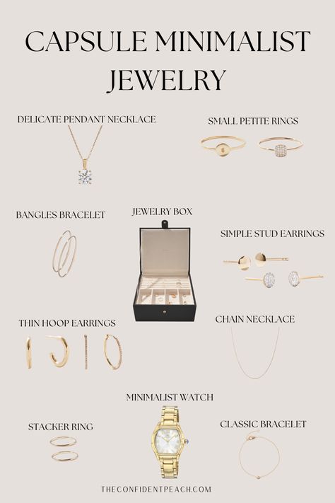 Here are some Essential Minimalist Jewelry Capsule Wardrobe pieces that many women consider must-haves. Read more.... Jewelry Staple Pieces, Investment Jewelry Pieces, Basic Jewelry Essentials, How To Wear Jewelry, Timeless Jewelry Pieces, Women Wishlist, Jewelry Capsule Wardrobe, Elegant Jewelry Classy, Capsule Accessories