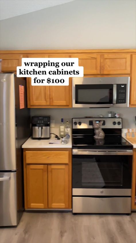 Rental Friendly Diy, Concrete Kitchen Cabinets, Renters Kitchen, Vinyl Wrap Kitchen, Makeover Kitchen Cabinets, Wallpaper For Kitchen Cabinets, Cupboard Makeover, Renter Friendly Decorating, Inside Kitchen Cabinets